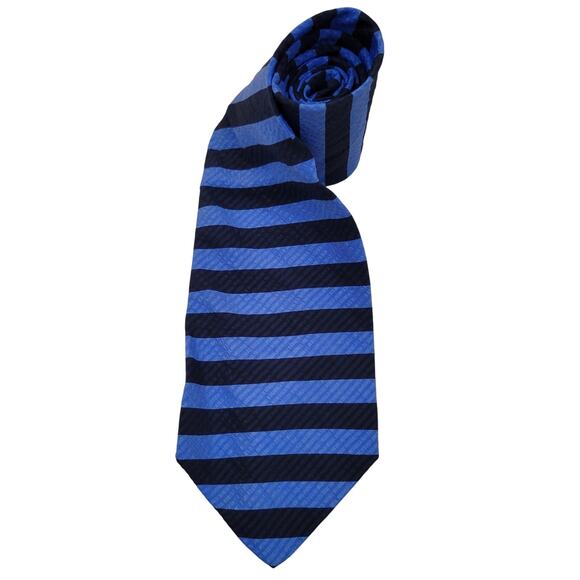 Sacks Fifth Avenue Exclusive Blue Stripe Silk Tie Hand Tailored in Italy 57" - Picture 1 of 5